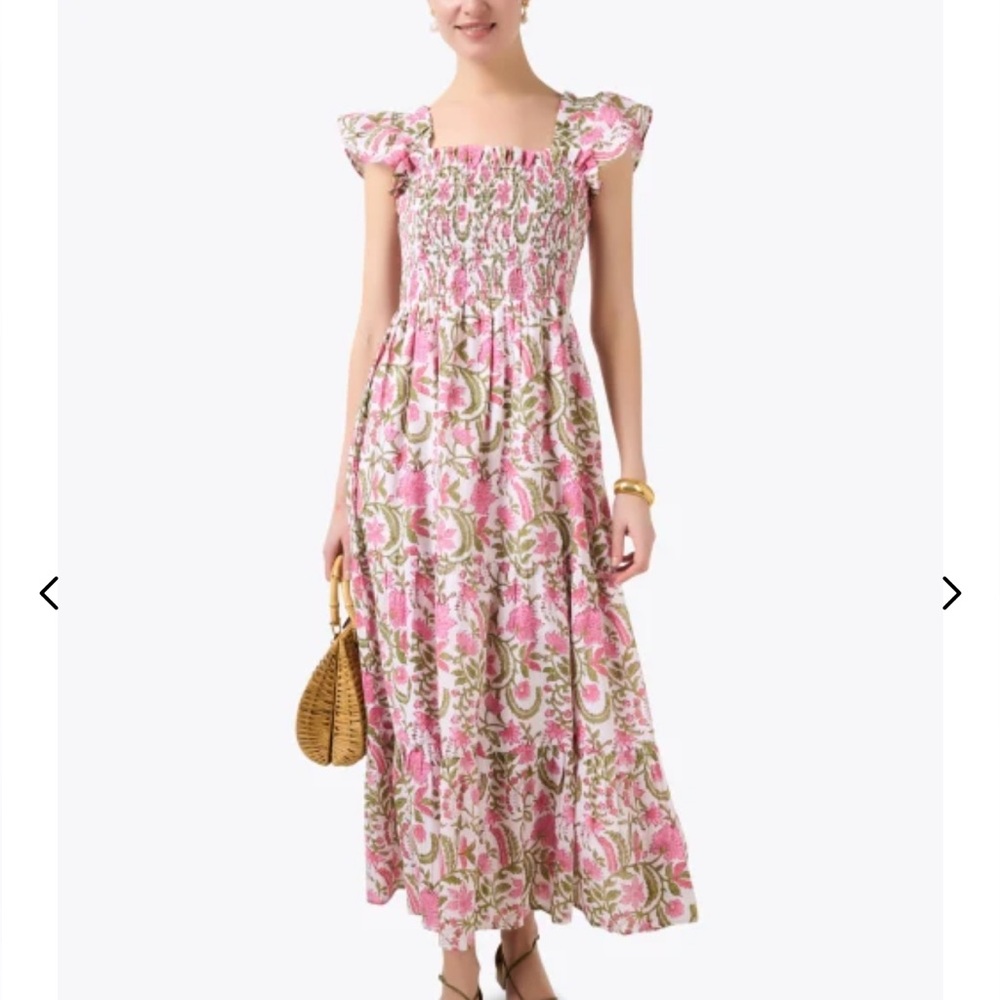Halsbrook Jude Connally green pink floral maxi dress ruched bodice sz L NWT
